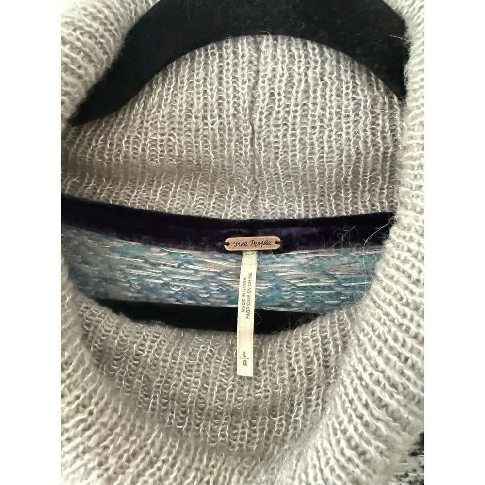 Free People Large This & That Stripe Mix Print Knit Turtleneck Sweater